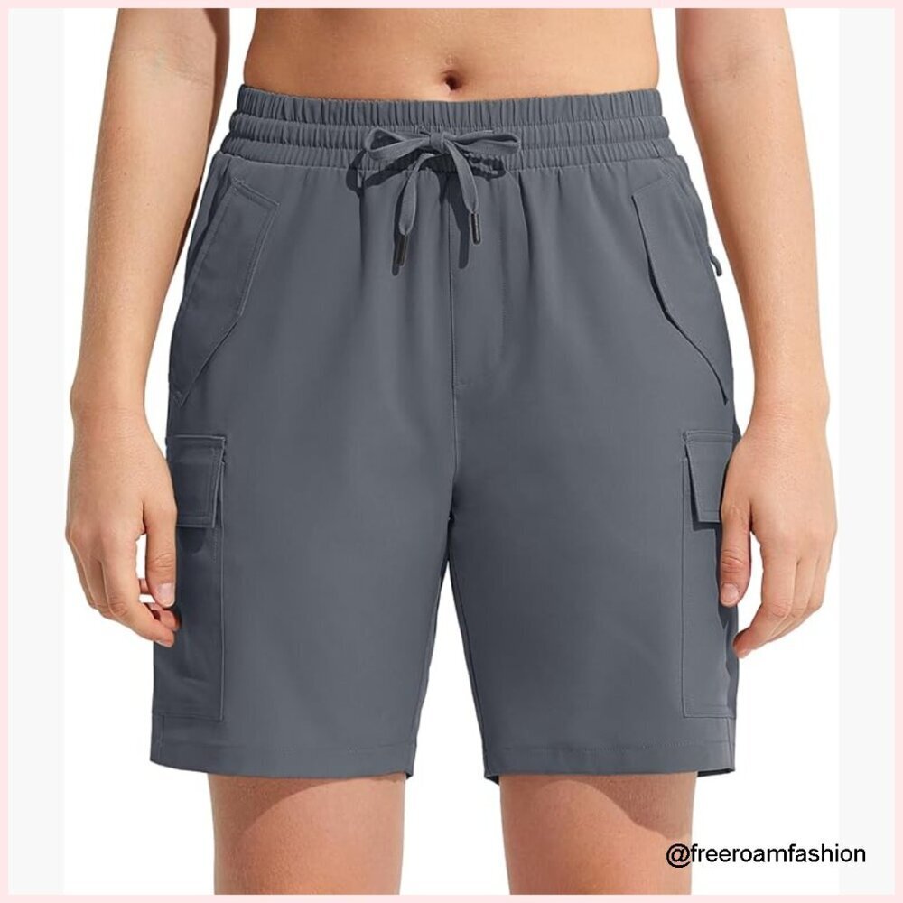 Women's Quick Dry Hiking Cargo Shorts with Zipper Pockets 8" Inseam